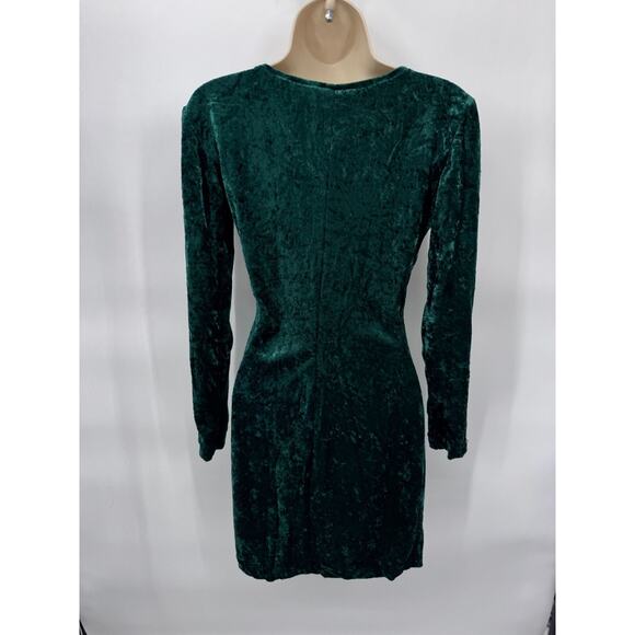 Vintage Y2K All That Jazz Forest Fairy Beaded Velvet Dress Small Green Polyester - Picture 5 of 8